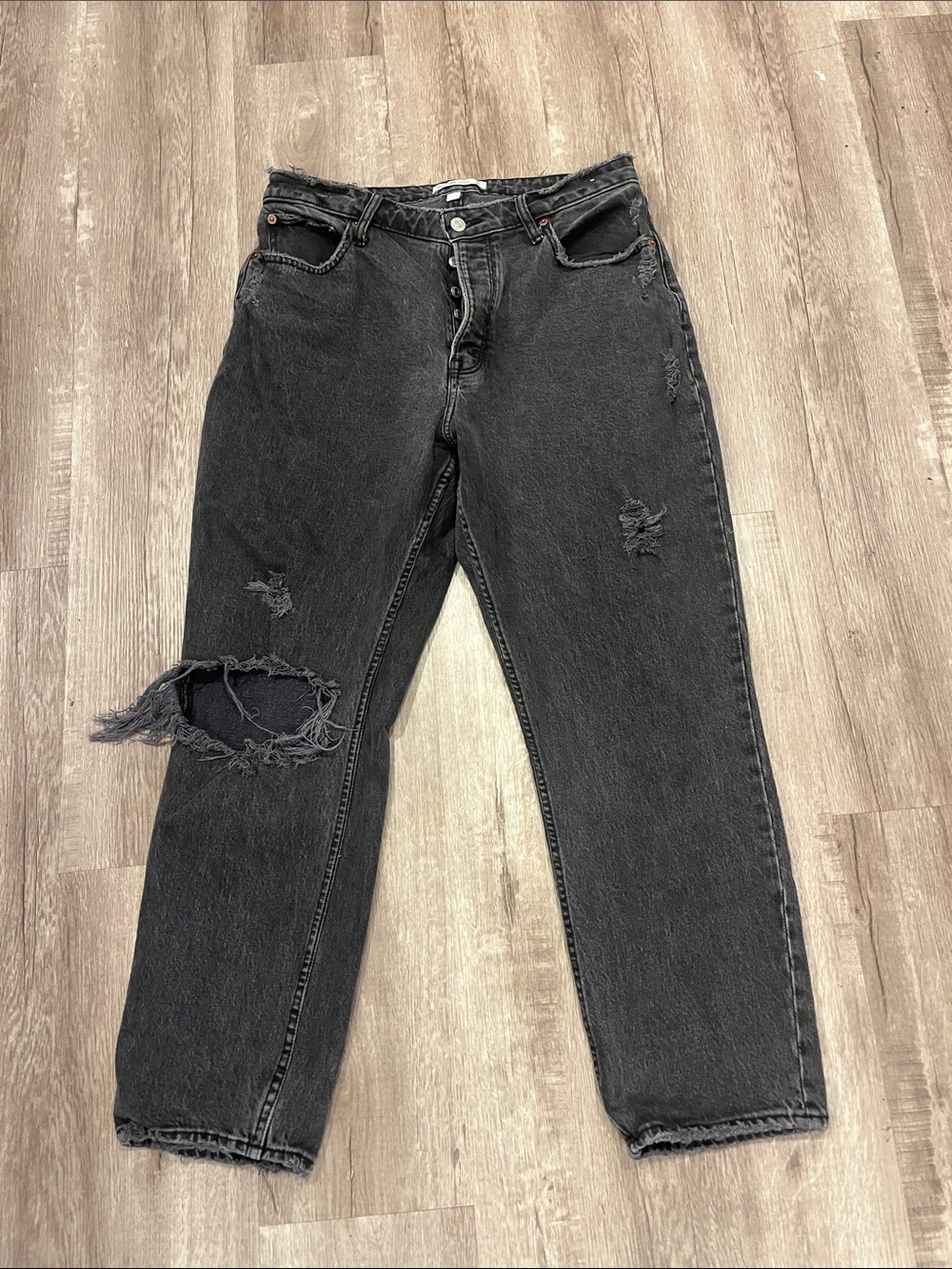 Abercrombie & Fitch Straight Leg Black Distressed Jeans